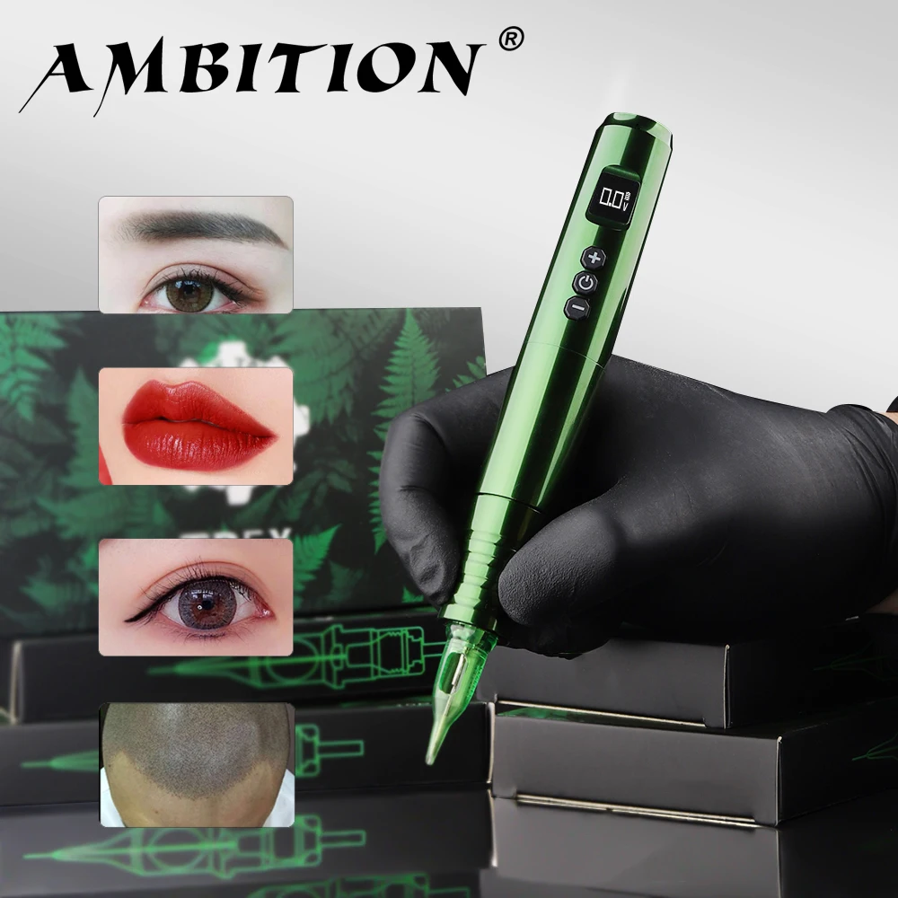 Ambition Wireless Battery Tattoo Machine Pen KIT For Permanent Makeup Eyebrow Eyes Powerful Coreless Motor Fast Charge1200mAh