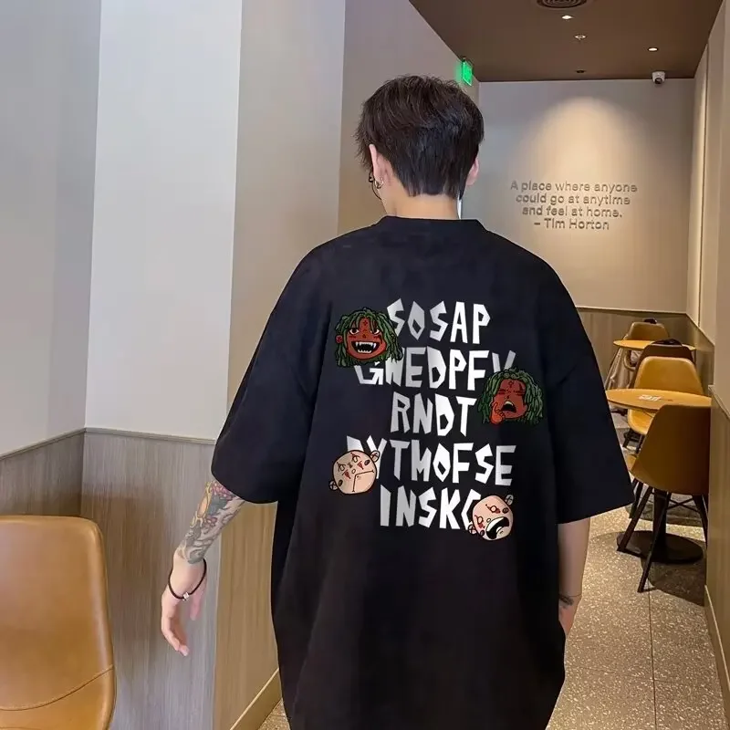 2024 новая модная футболка с короткими рукавами и буквенным принтом в американском