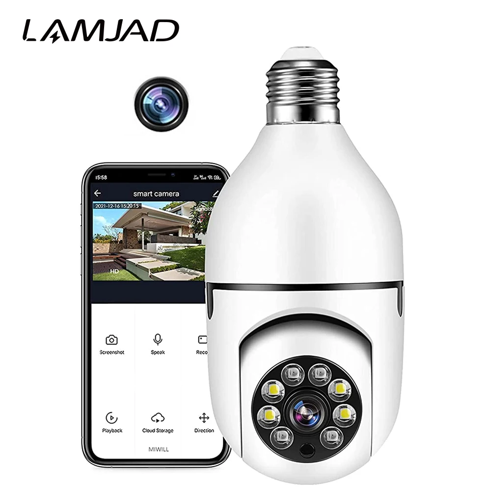 

E27 Камера с лампочкой 1080P HD Беспроводная камера с лампочкой 360 градусов WiFi Панорамная камера Две аудиокамеры ночного видения Домашняя камера...