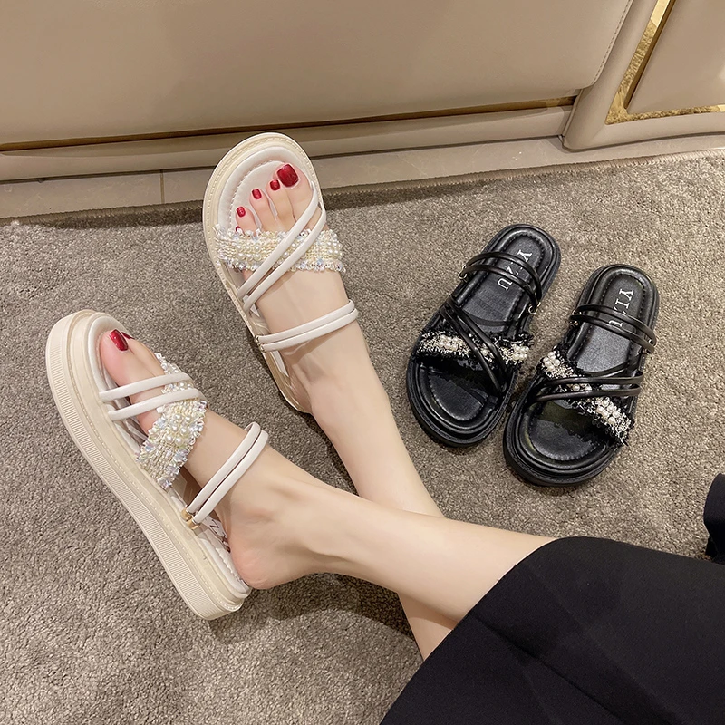 

Шлепанцы женские на каблуке, мягкие сандалии средней высоты, пляжные шлепанцы, удобная обувь на плоской подошве, бежевые, лето 2022