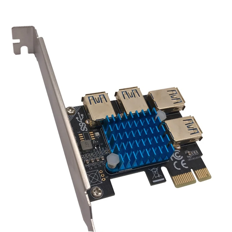 

PCI-E 1 to 4 PCI Express Port Riser Card / PCIe X1, X4, X8, X16 Slots GPU Riser / USB 3.0 Multi-Card Adapter for Bitcoin