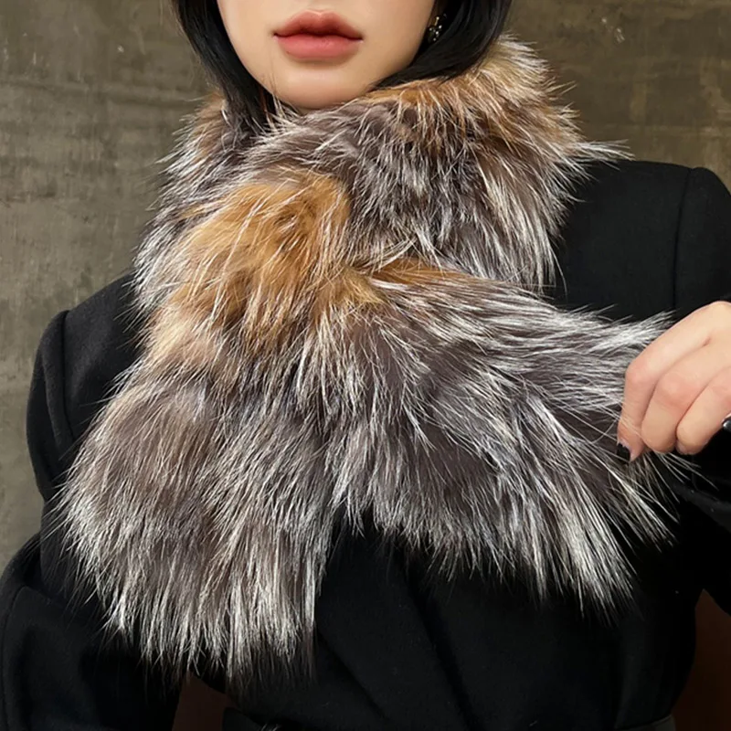 

Женский вязаный шарф, Зимний вязаный шарф из натурального Лисьего меха, 100 см, S5403