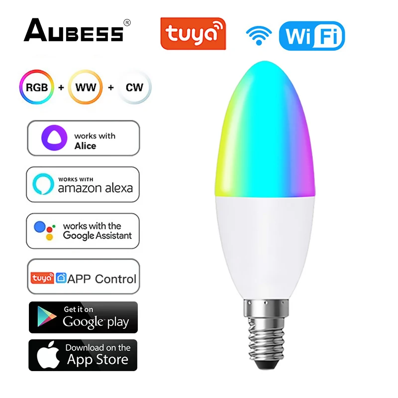 

Умная светодиодная лампа Aubess E14 5 Вт RGB+CCT