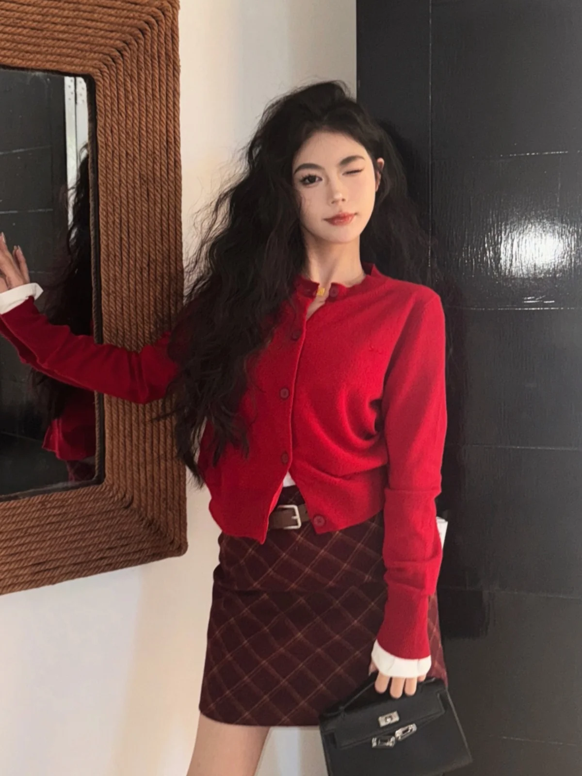 Рождественский красный свитер женский осенне-зимний мягкий клейкий вязаный