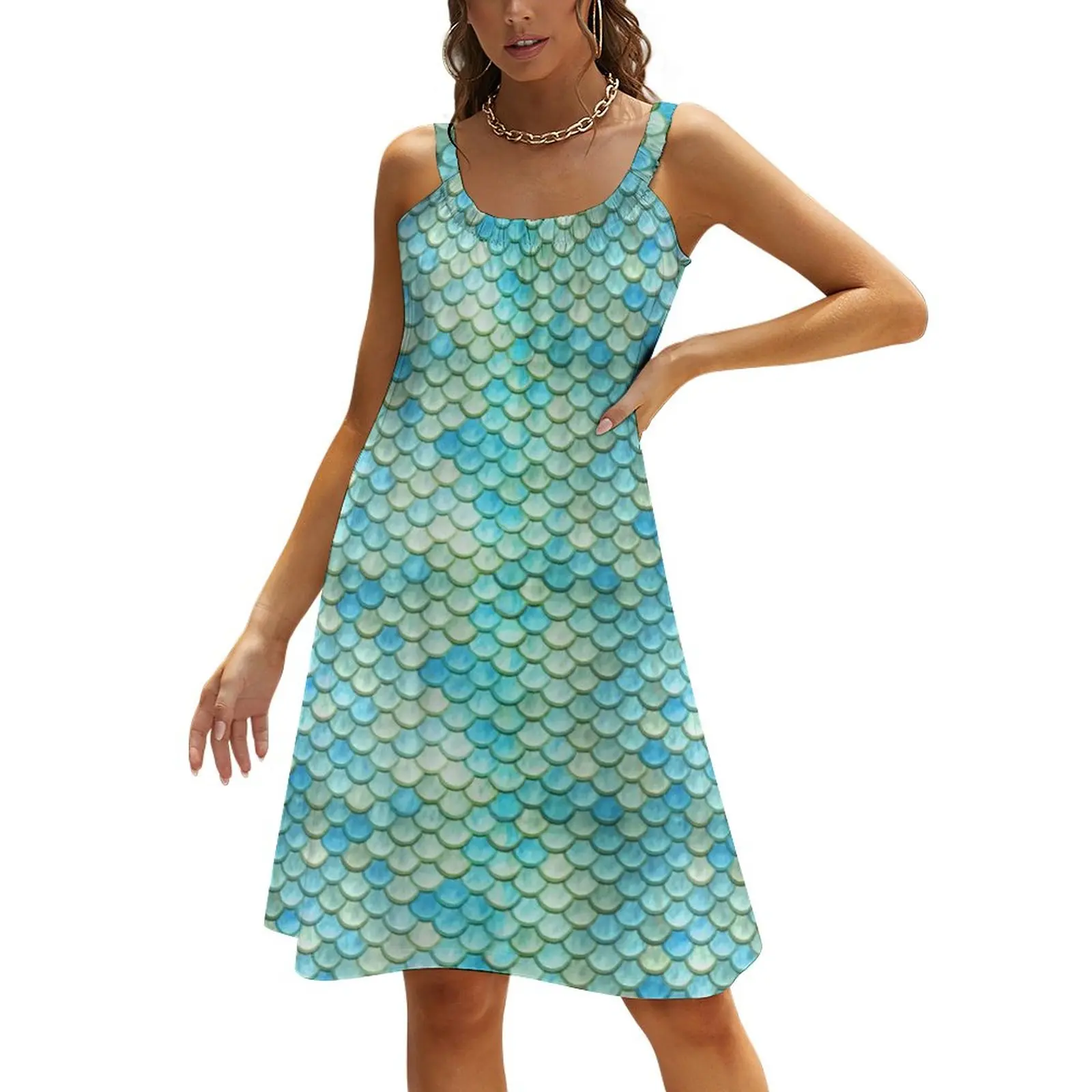 

Mermaid Tail Scales Dress Colorful Beach Ocean Korean Fashion Dresses Spring Sexy Print Sundress Sleeveless Clothing Plus Size