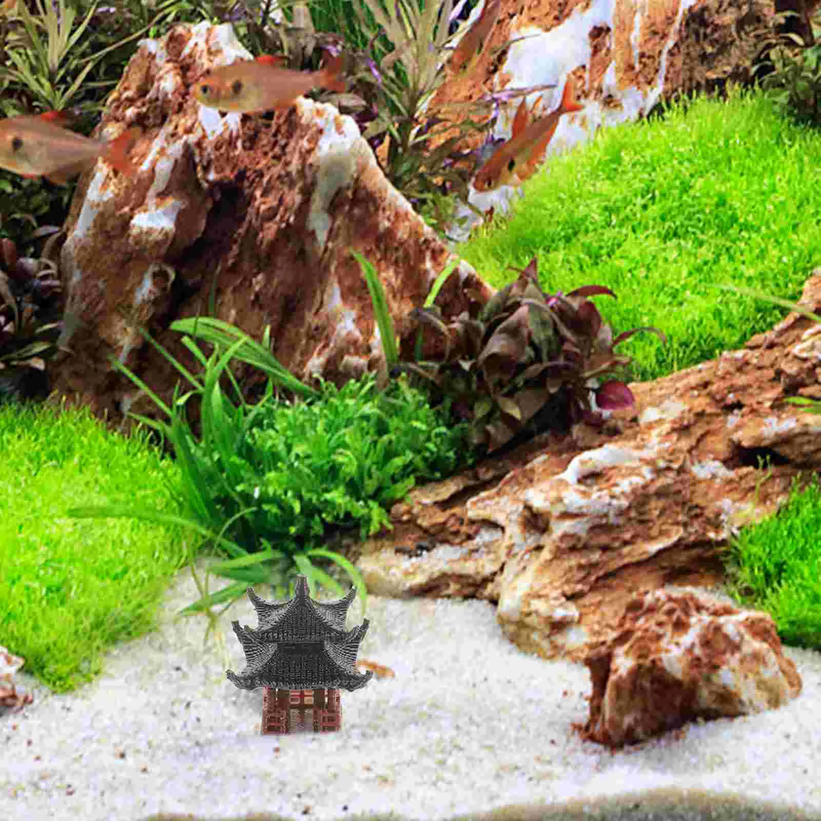 

Double Layer Fish Tank Accessories Plastic Pavilion Mini Statue Landscape Decor