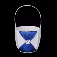 2022jmtwhite wedding flower girl basket with royal blue satin diamante bowknot flower pots