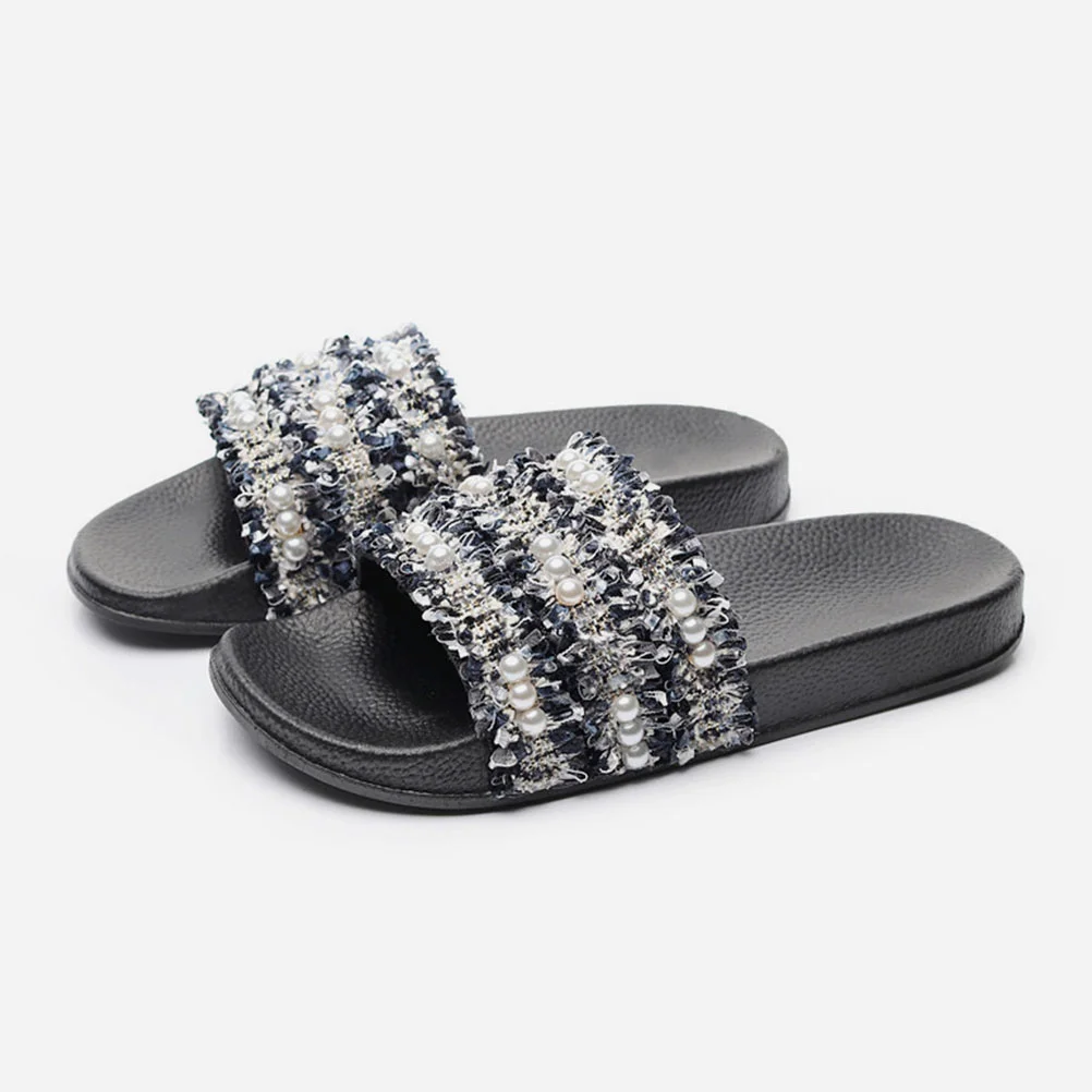 2 Pairs  Women Pearl Sandals Braided Pearl Flat Sandals Summer Flat Sandals Slippers