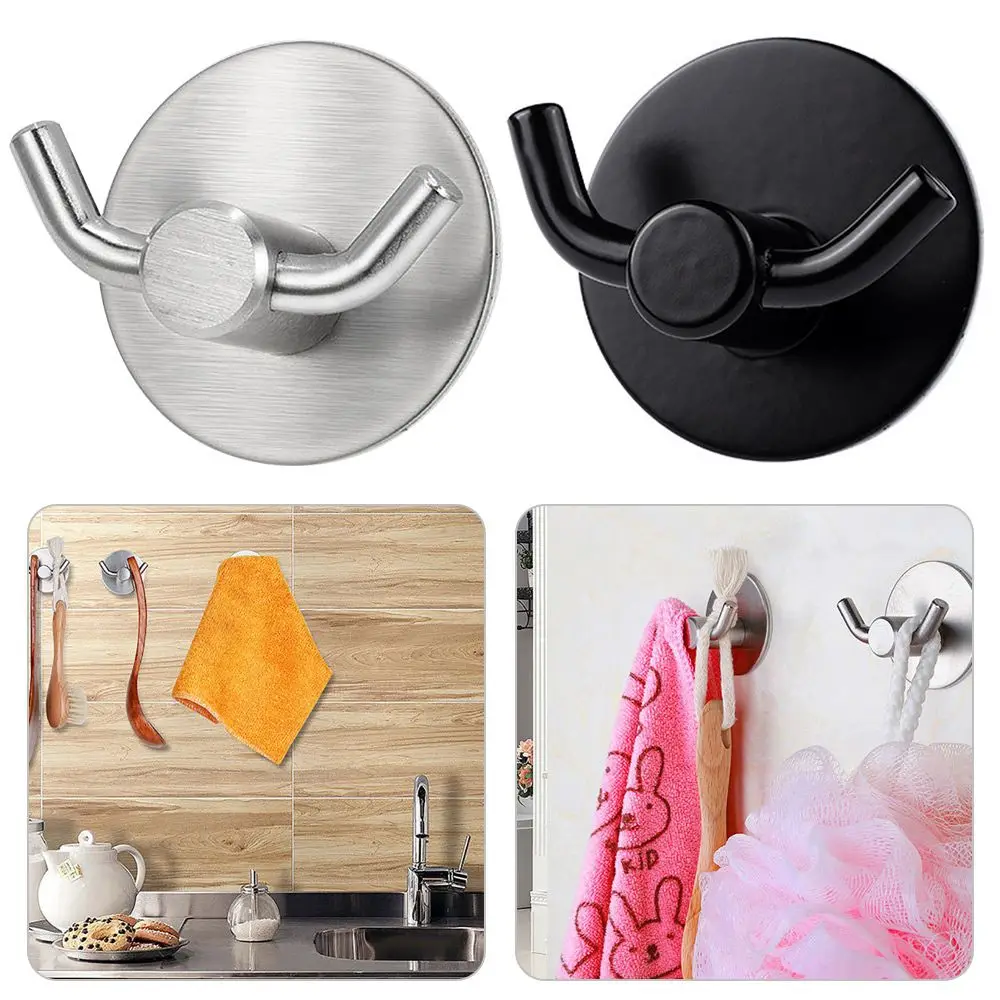 

For Kitchen Bathroom Double Prongs Storage Organizer Free-Punching Robe Hook Wall Hanger Towel Racks Shower Hook