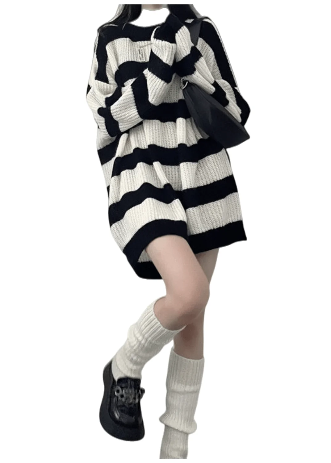 

Sweater Womens Harajuku Punk Knitted Striped Pullover Retro Large Size Loose Long Sleeve Pullover Jacket Street Wool Blends