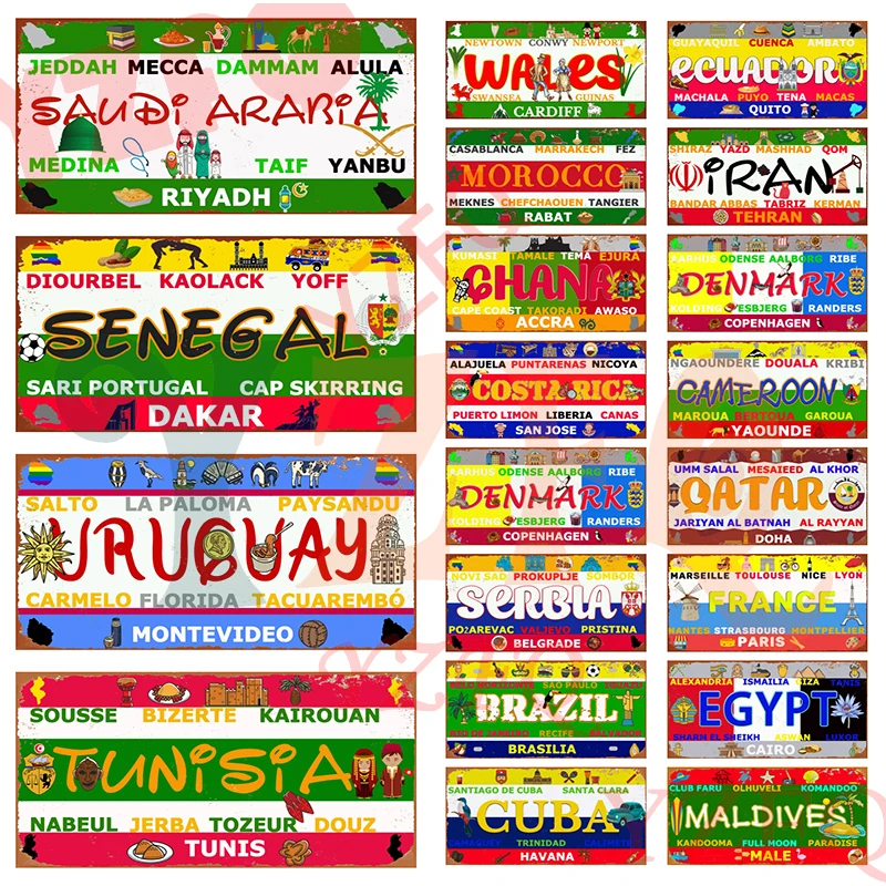 【YZFQ 】Country License Plate CUBA Maldives Egypt Decorative Sign For Wall Restaurant Home Decor Unique Gift 30X15CM DC-1604A