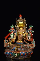 8 tibetan temple collection old bronze outline in gold mosaic gem dzi beads green tara lotus platform worship buddha town house