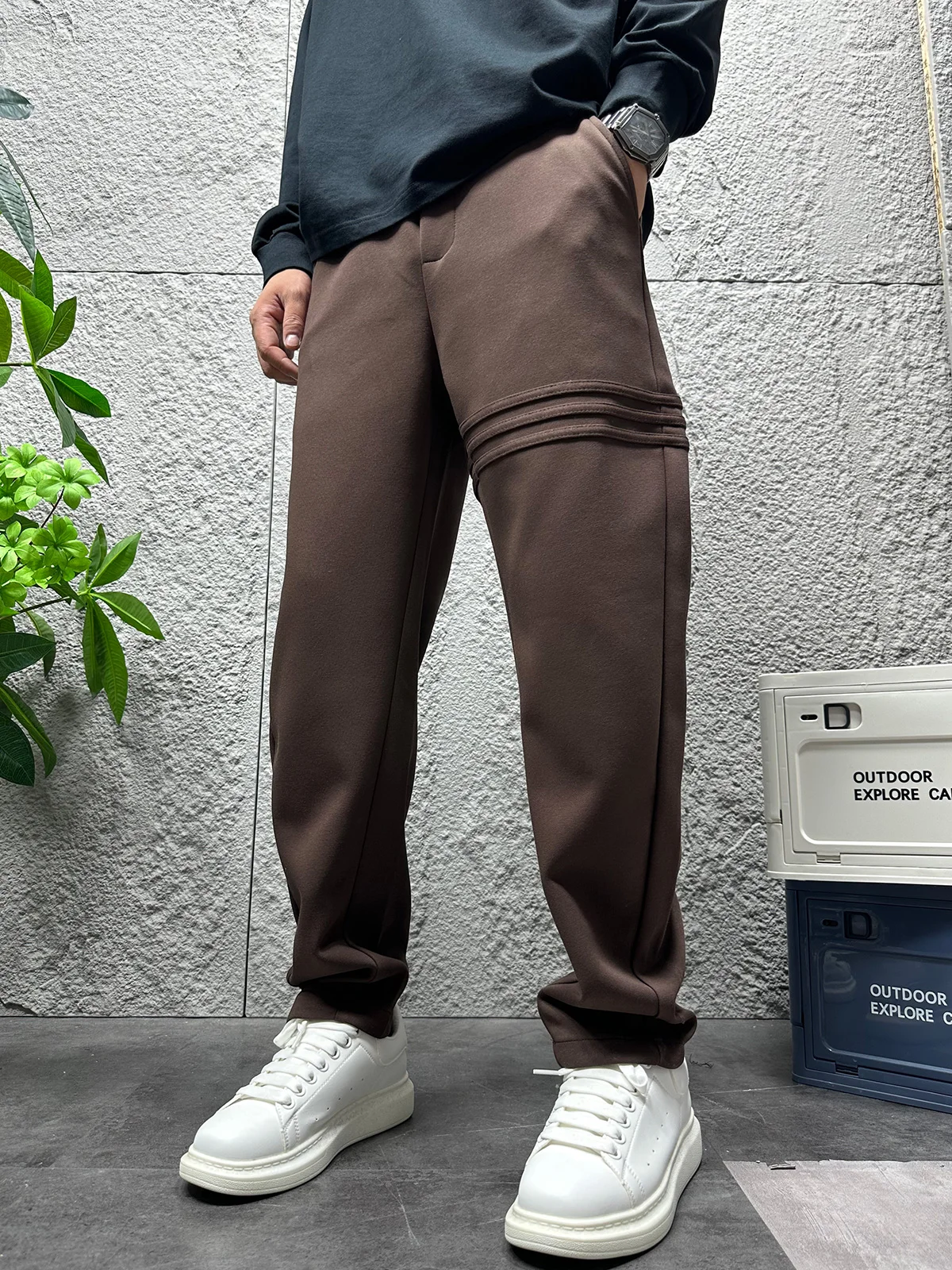 Осенние и зимние серые мужские брюки с тремя полосками прямые спортивные