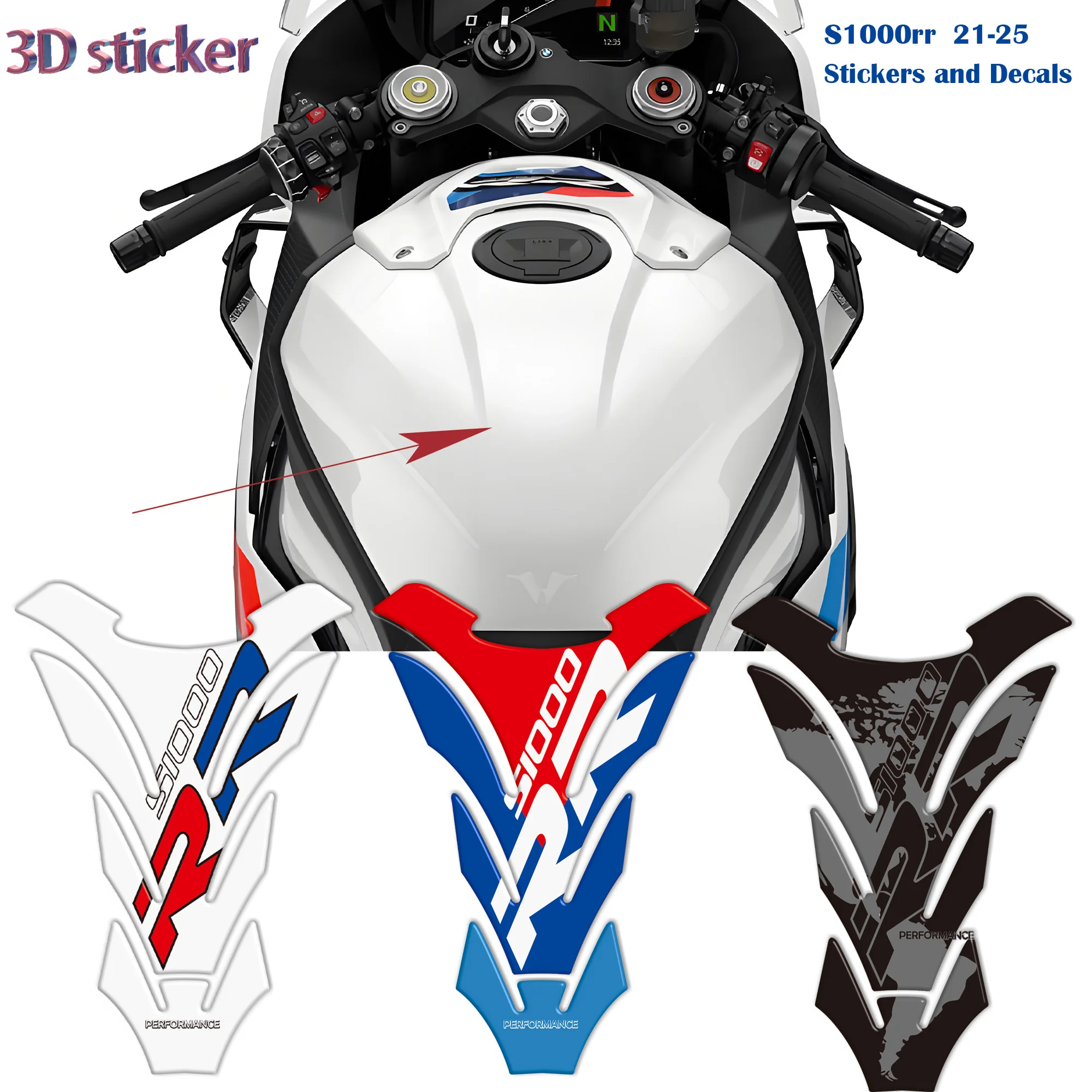 Фото Защитная накладка на бак для S1000RR S1000R S 1000 R RR S1000 S1000 M M1000R M1000RR, комплект 3D-наклеек-декалей, 2021-2025 №4