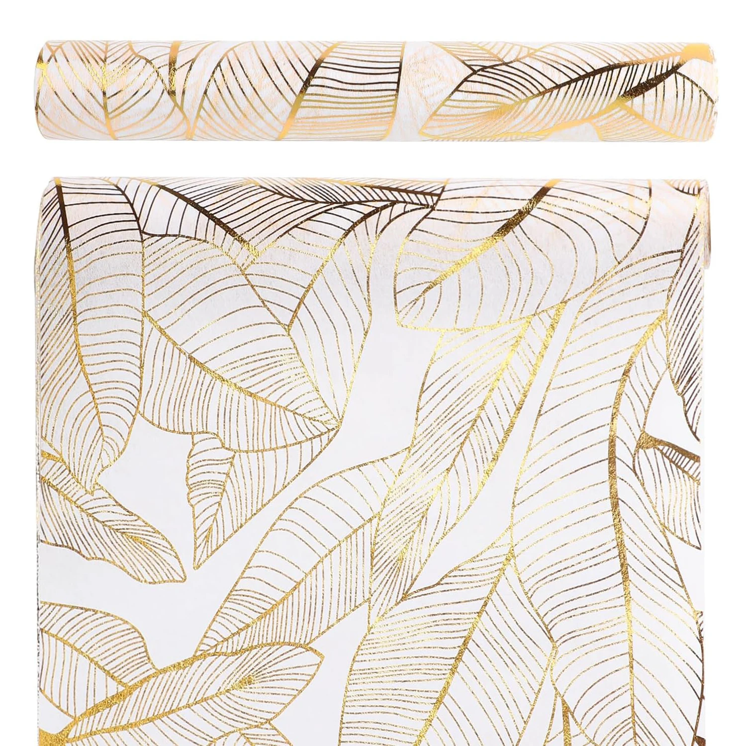 

Металлическая дорожка из органзы с золотыми листьями