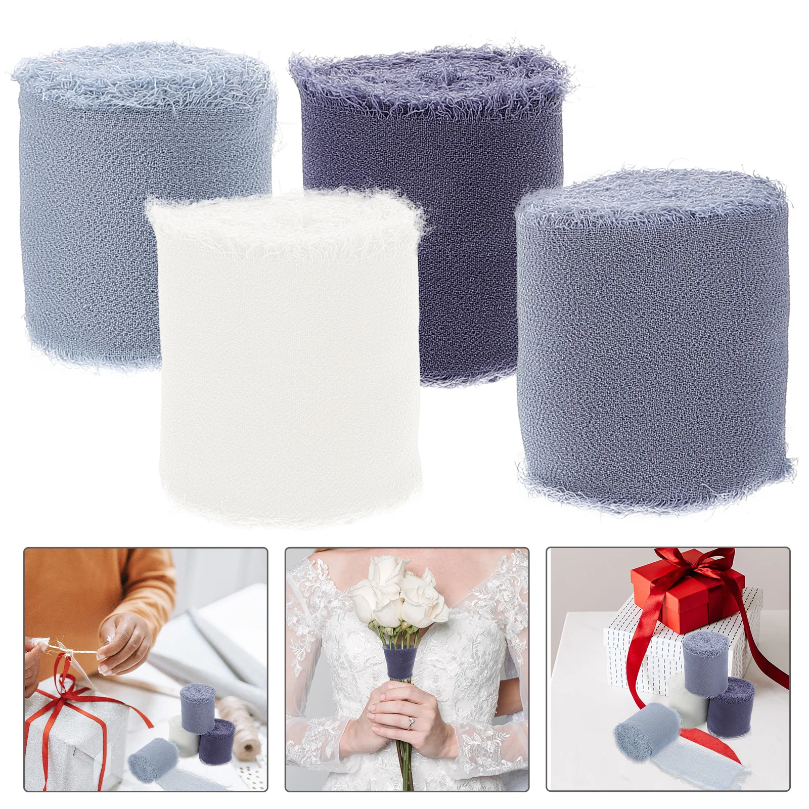 

4 Rolls Decorate Raw Chiffon Ribbon Bathroom Decorations Snow Yarn Present Packaging