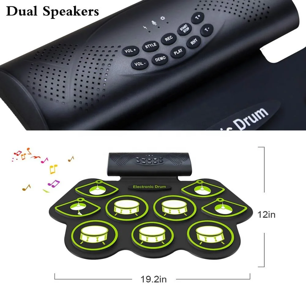 Электронный барабанный USB-барабан набор музыкальных инструментов зеленый цвет