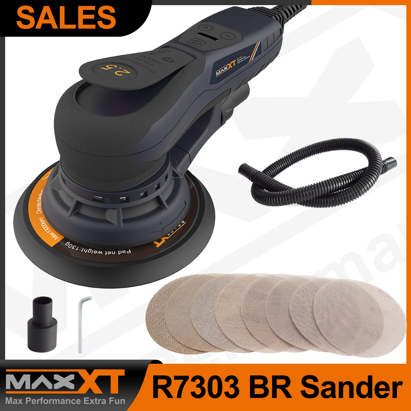 MAXXT 6inch 2.5mm Multi-function Automotive Brushless Random Orbital Plam Sander Variable Speed Electric Corded Sanding Machine
