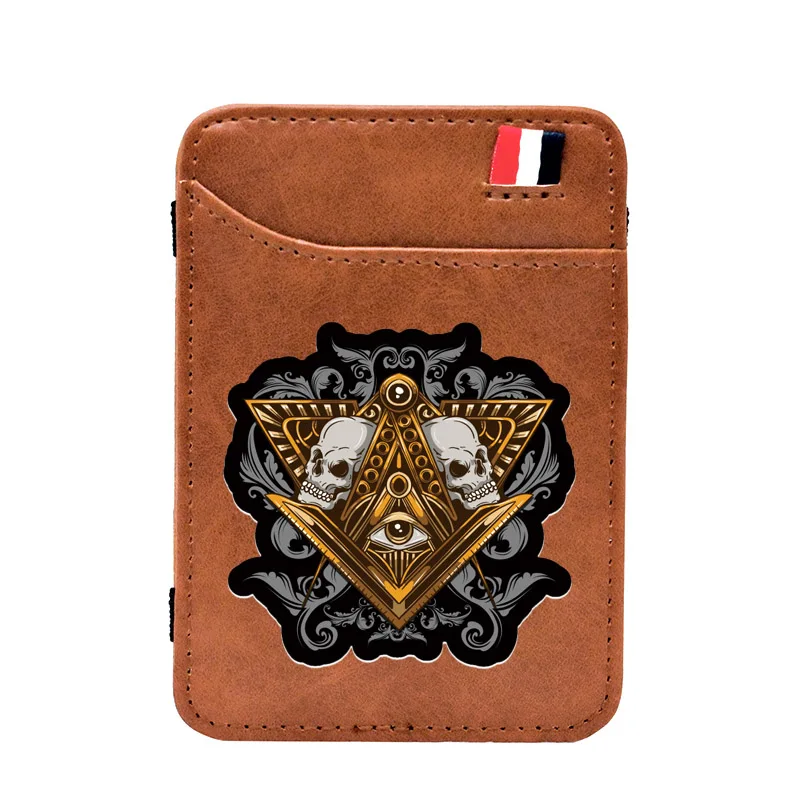 

Brown Vintage All-seeing Eye Skull Printing Leather Magic Wallets Classic Men Women Money Clips Card Purse Cash Holder BE467