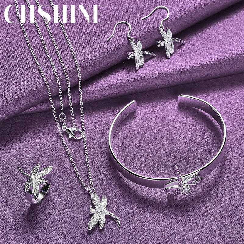 CHSHINE стерлингового серебра 925 пробы кулон в виде стрекозы ожерелье кольцо серьги