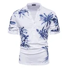 Мужская футболка AIOPESON, из 100% хлопка, В гавайском стиле, с рукавами средней длины, Повседневная футболка с принтом, для лета, 2021