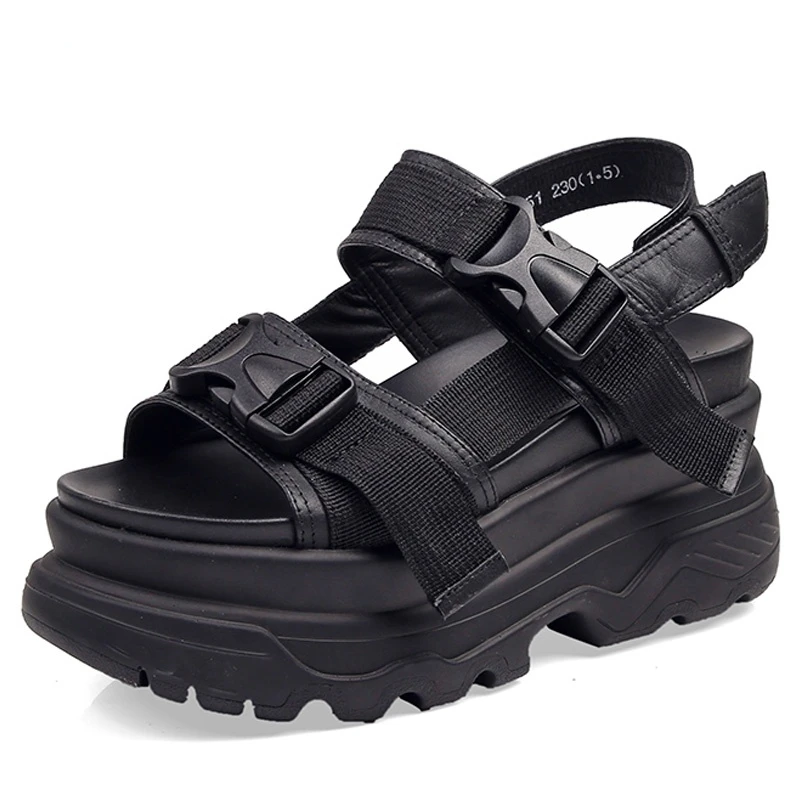 

2022 New Women's sandals Platform shoes 8cm Wedge High heels shoes Women Buckle Leather Canvas Ladies shoes Wedges Zapatos Mujer