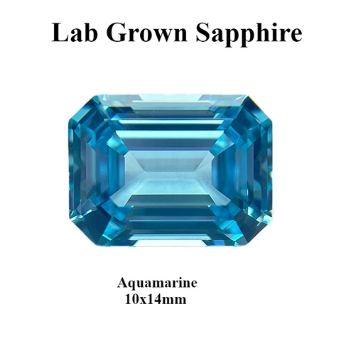 Лабораторный сапфир с изумрудами, огранка аквамарина, 0.38-12 ct, с сертификатом AGL