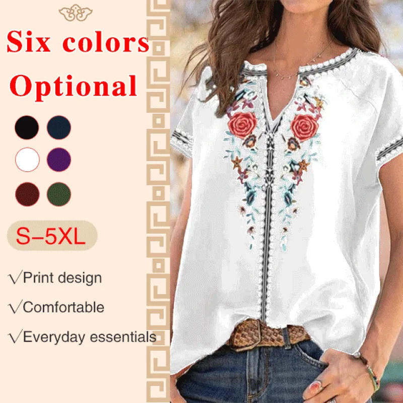 

Explosive ethnic style printed cotton and linen t-shirt