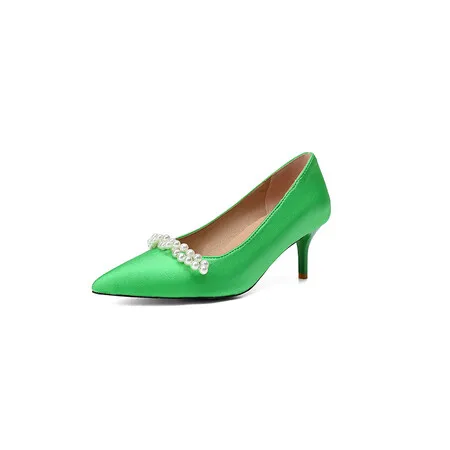 

Oversize Large size Big size High-heeled shoes Pointed thin heel satin pearl decorative high-heeled shoes