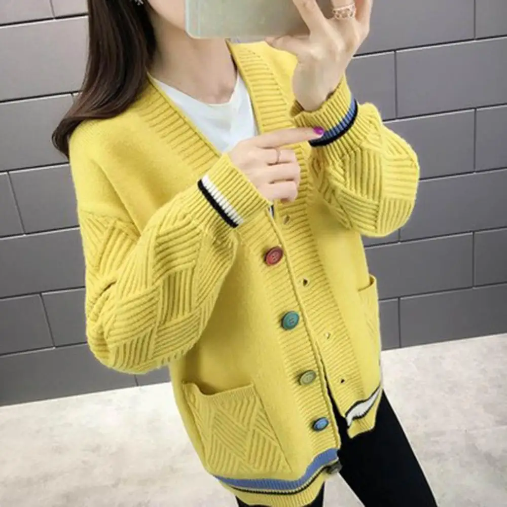 

Fashion Autumn Winter Purple Sweater Cardigan Warm Y2k American Vintage Sweaters Loose V-neck Knitted Overcoat Weave Cardigans