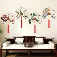 shijuehezi chinese fans wall stickers diy flowers bamboos mural decals for living room bedroom home decoration accessories