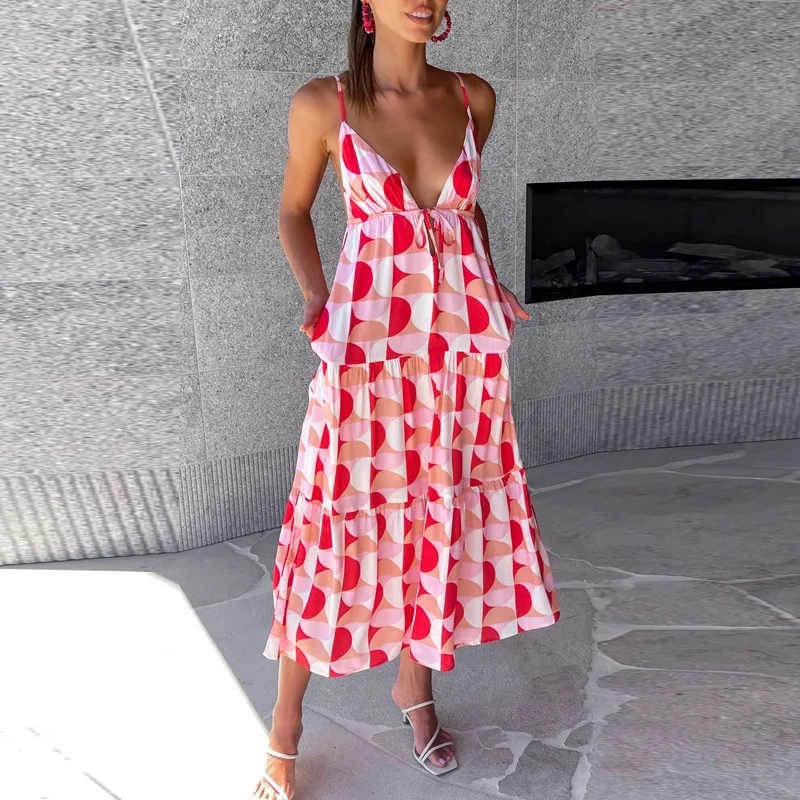 

Sexy Backless Maxi Dress Clothes Summer Loose Hem Zebra Print Long Party Dress Women 2023 Casual Cross Halter A-line Dresses