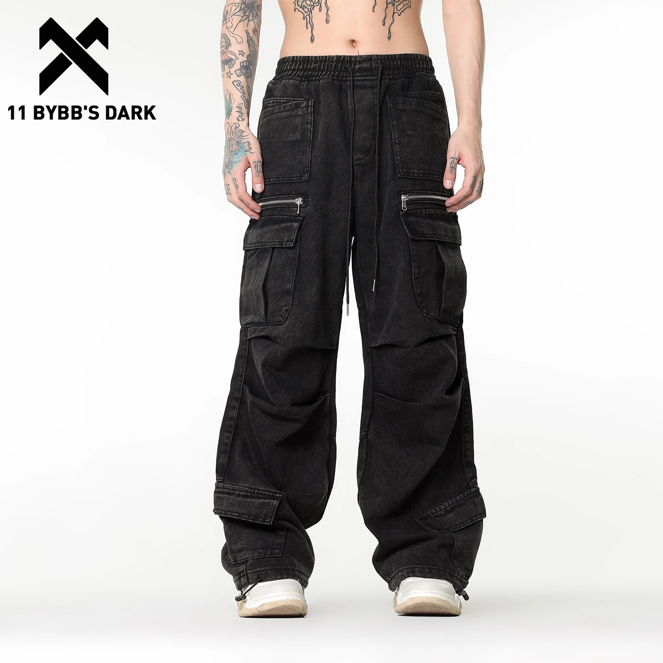 

11 BYBB'S DARK Black Multiple Pockets Cargo Pants 2023 Loose Drawstring Pants Spring Autumn Streetwear Joggers Men Women Pant