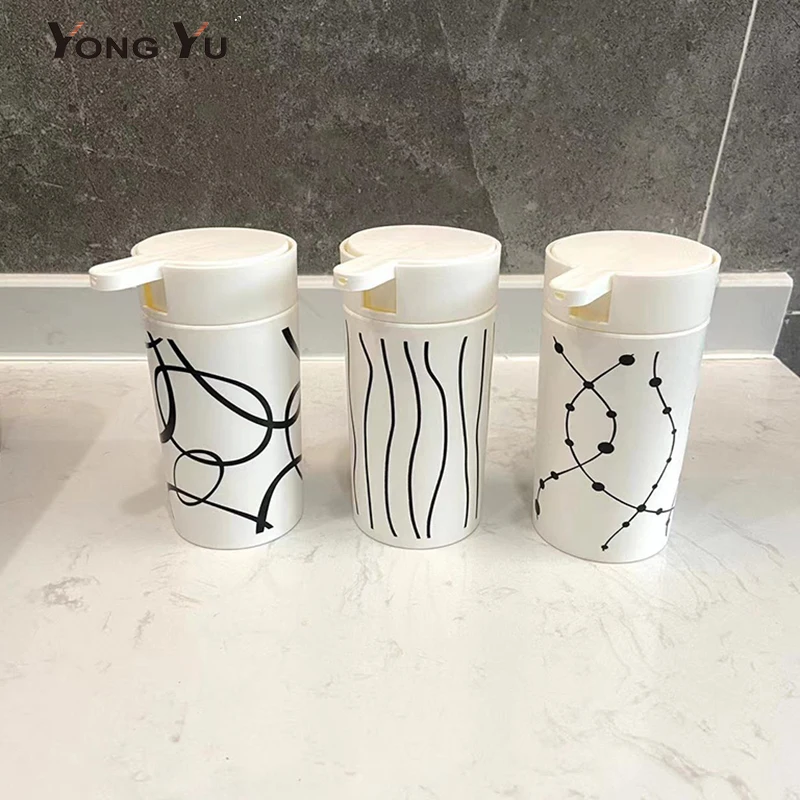 

320ML Plastic Liquid Soap Dispensers Geometric Print Shampoo Bottle Bathroom Accessories Kitchen Hand Sanitizer Dispenser