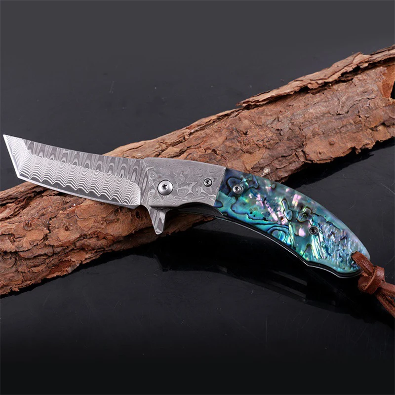 VG10 Damascus Multifunction Folding Knife Colored Bob Handle Fruit Sushi Knife High Quality Knives Collectibles Small Razor