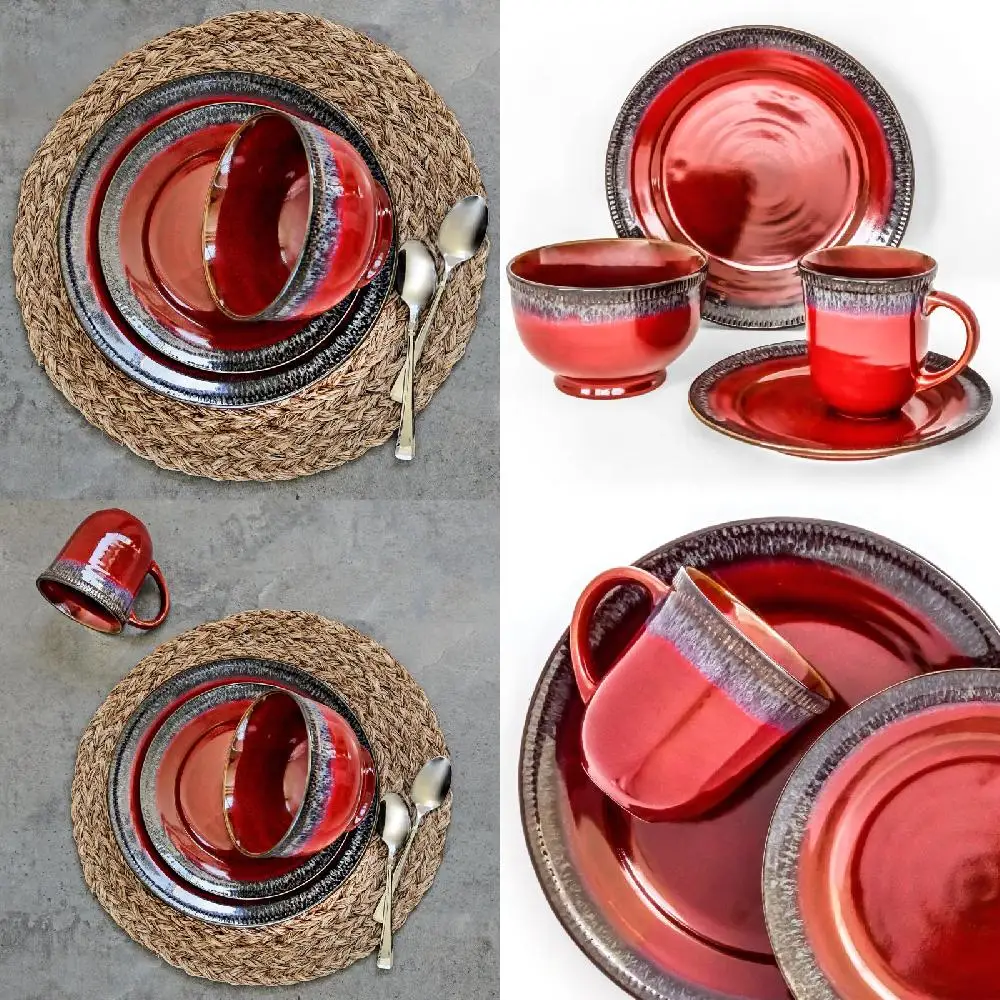 

"Perfect Home Decor: Gorgeous 16-Piece Red Canyon Dinnerware Set - Great for Parties & Special Occasions!"