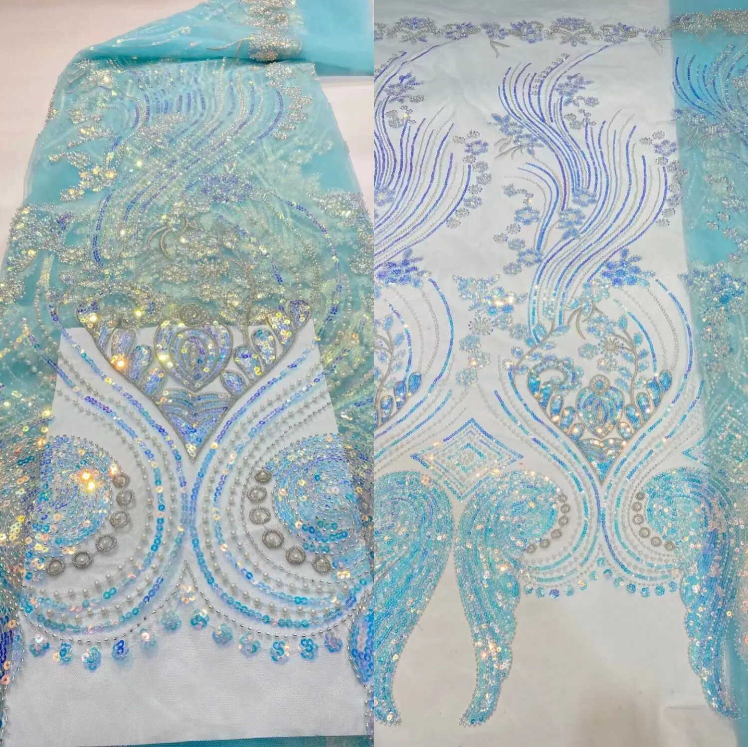 

New design french net nice beaded lace fabric for dress fabric with embroidered tulle fabric