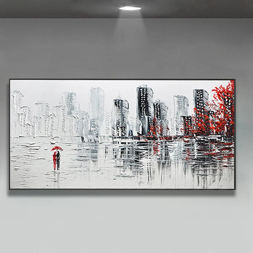 

Картина маслом на холсте без рамки, ручная роспись, городской пейзаж, настенное украшение для гостиной