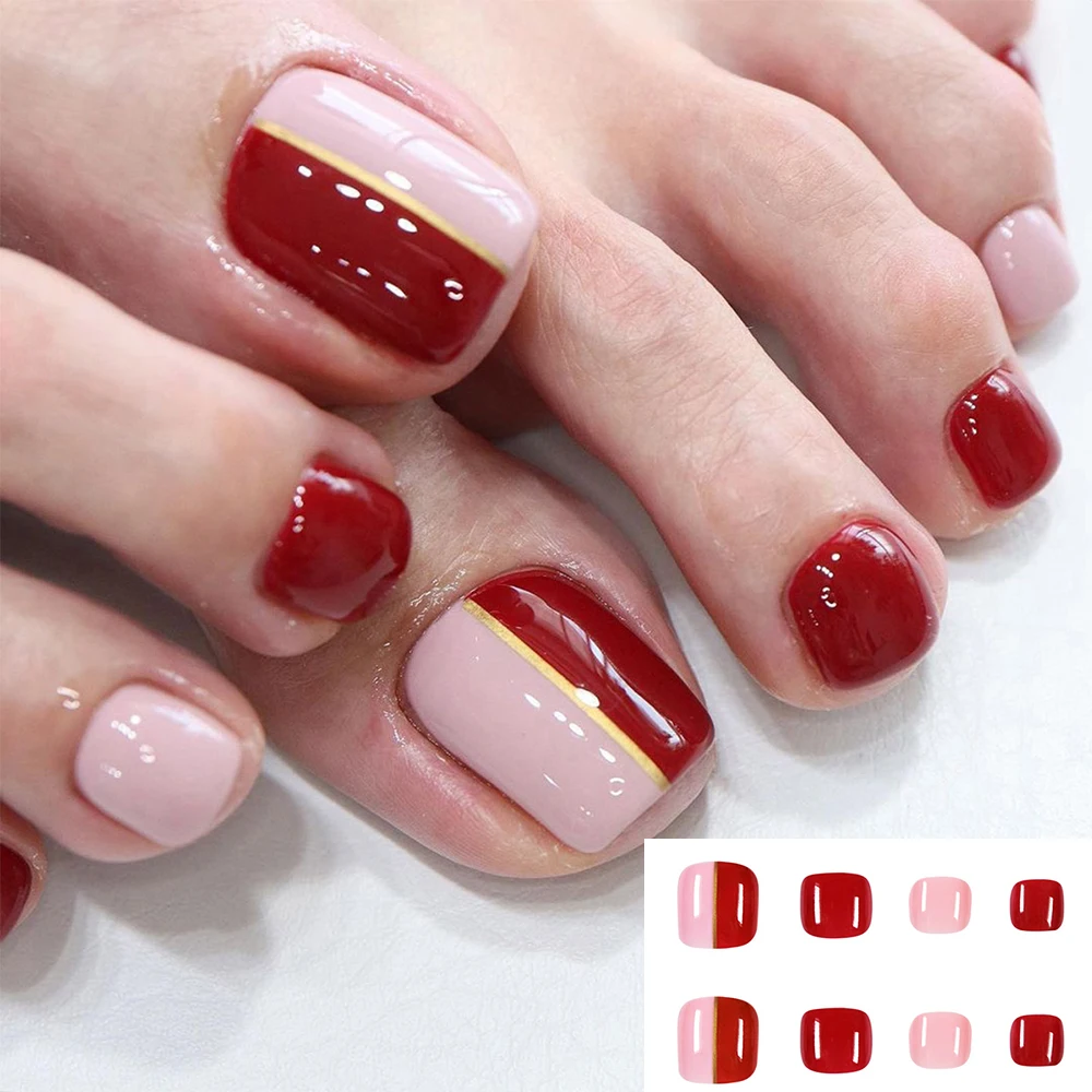 

24pcs/Box Fashion Artificial Full Cover Manicure Tool Nail Tips Wearable Fake Nails French Toes False Nails