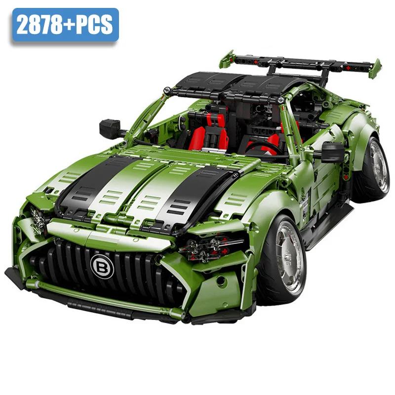 

High-tech Expert 2878pcs Hella Flush AMG-GT Super Car Building Blocks MOC Electroplating Green Racing Car Bricks Toys Kids Gifts
