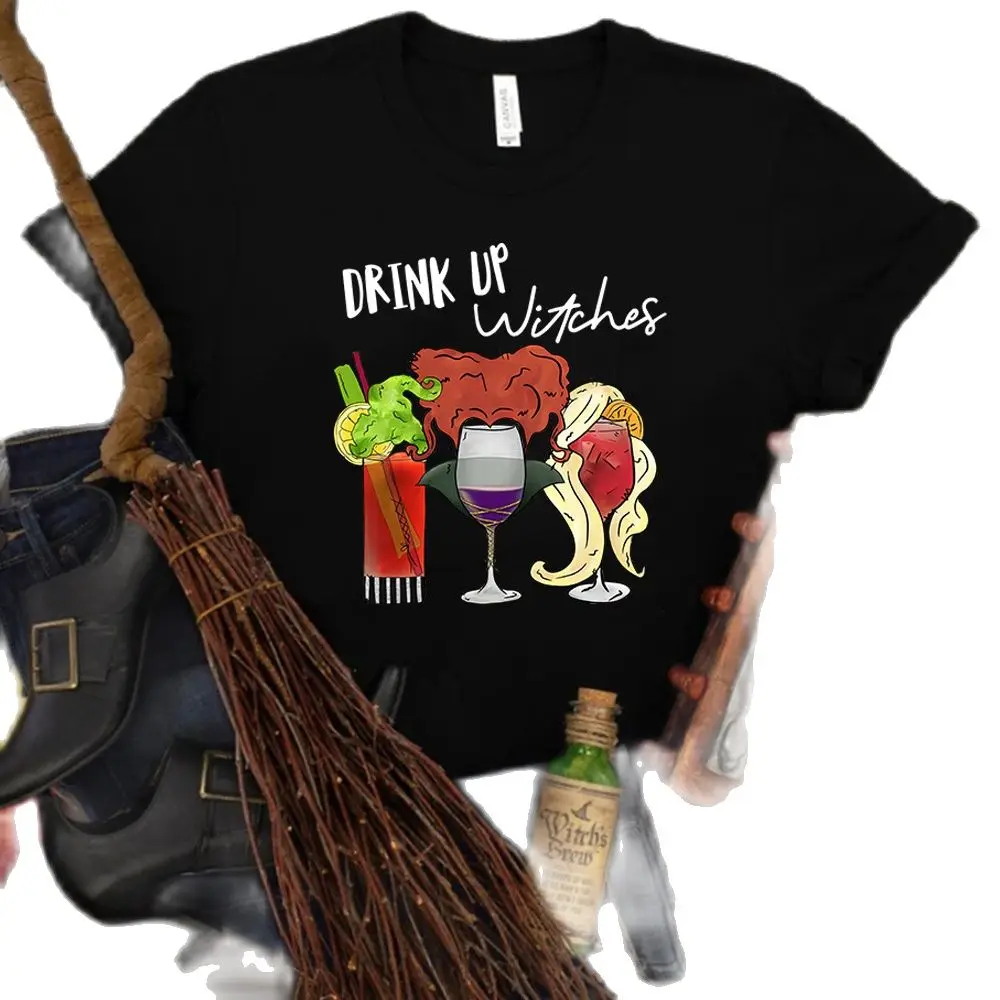 

Drink Up Witches Monogram Print Summer New Women's Short Sleeve Loose T-shirt Oversized T Shirt Y2k Tops Aesthetic Gothic Tee