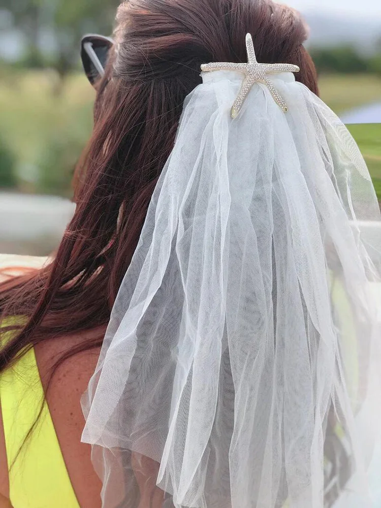 

Starfish Veil Mermaid beach pool Lake yacht Bride to be Future Mrs wedding Bachelorette hen Party bridal shower decoration gift