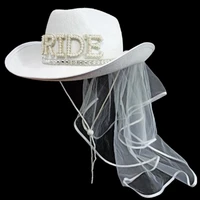 rhinestone women bride letter cowgirl hat wide brim bridal western shinning white fedora hat for photoshoot supplies