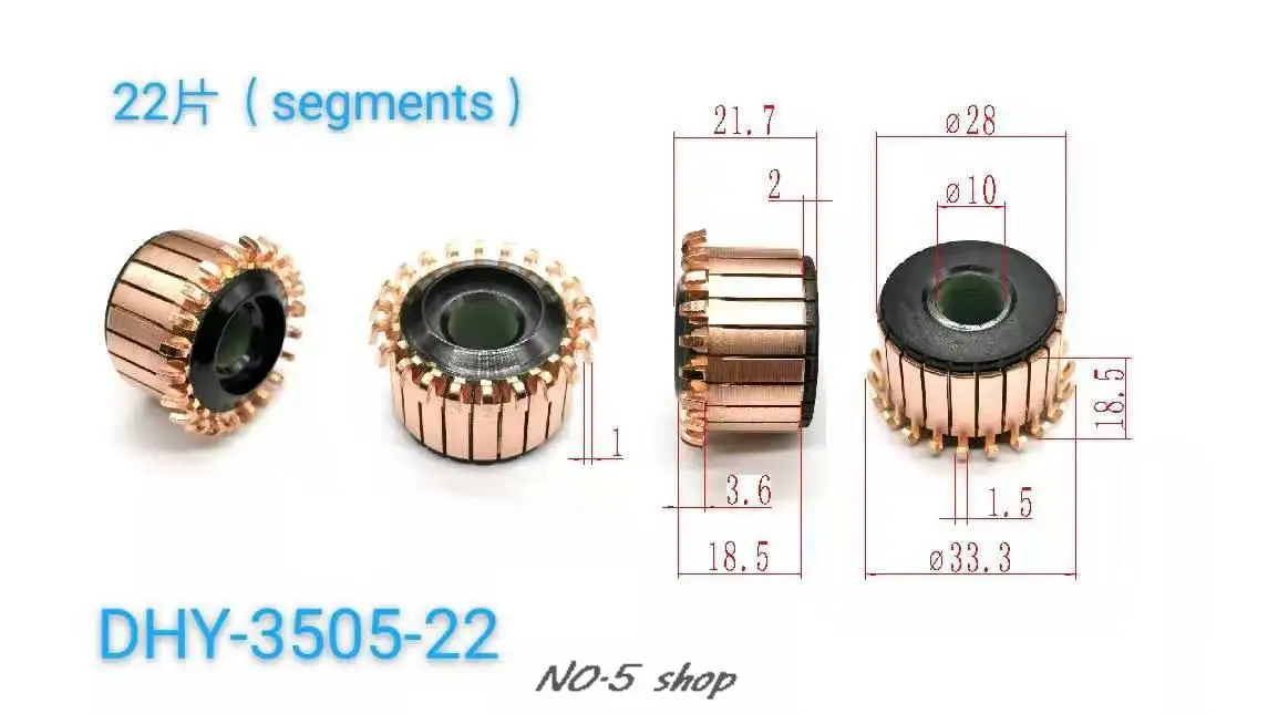 

5Pcs 28x10x18.5(21.7)x22P Copper Bars Electric Motor Commutator