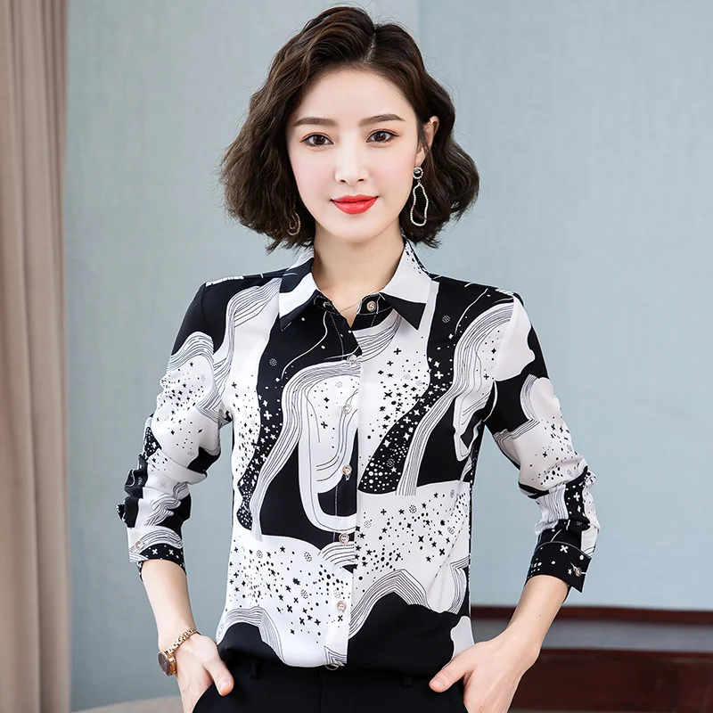 Женская модная шифоновая блузка с цветочным принтом темпераментная приталенная