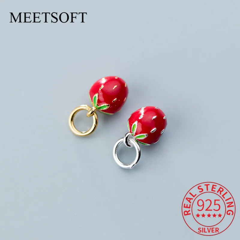 

MEETSOFT Romantic 925 Sterling Silver Red Strawberry Dangle Charms DIY Handmade Jewelry Prevent Allergy Deocration Accessory