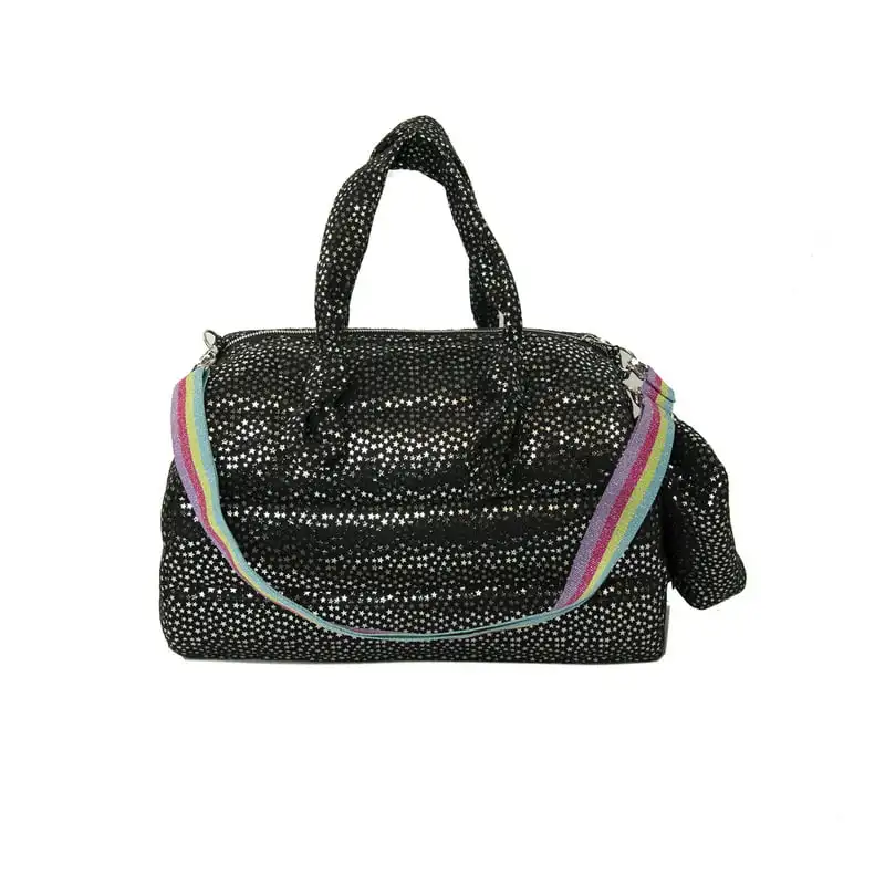 Gorgeous Silver Star Print 2-Piece Quilted Girls Duffle Bag with Practical Pouch - Perfect for School or Outing Adventures!