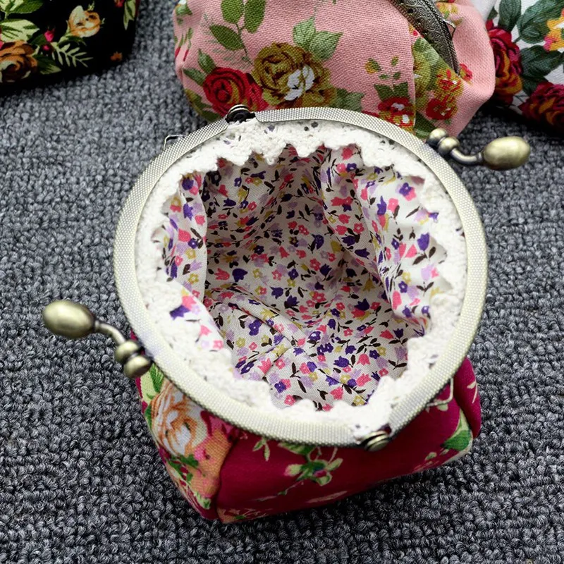 2X кошелек Женский винтажный цветочный мини-кошелек клатч (розово-красный и белый)