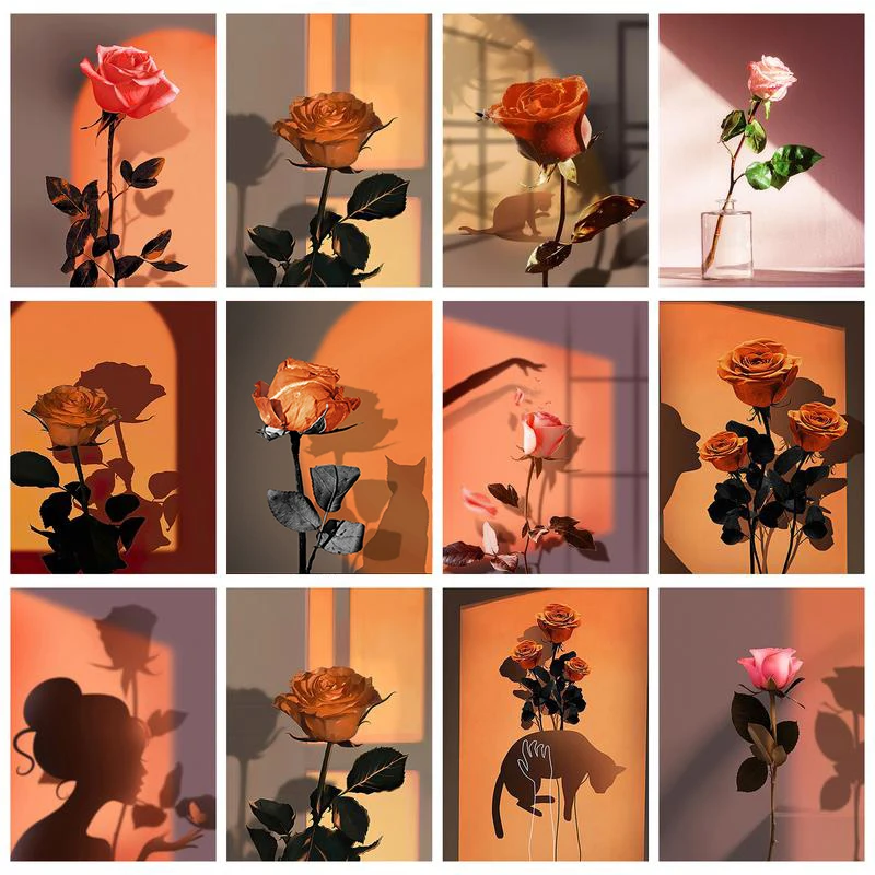 

DIY 5D Diamond Painting Kit Nordic Light and Shadow Rose Full Diamond Embroidery Flowers Cross Stitch Modern Wall Art Home Decor