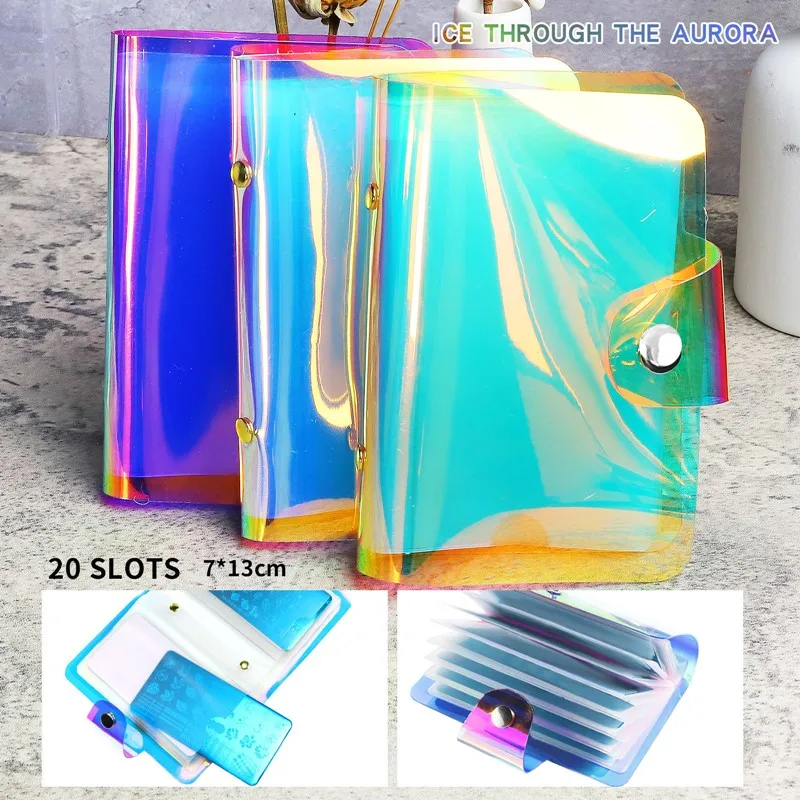 

20 Slots Aurora Holographics Stamping Plate Case Nail Art Stamp Card Bag Steel Plate Stencil Album Stamping Template Storage Bag